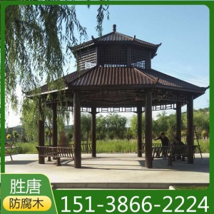 勝唐木業(yè) 建造新款公園六角防腐木涼亭 景區(qū)仿古亭子 多種款式